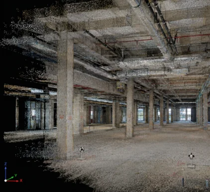 Laser-scan point cloud of a concrete frame interior used for scan-to-model verification